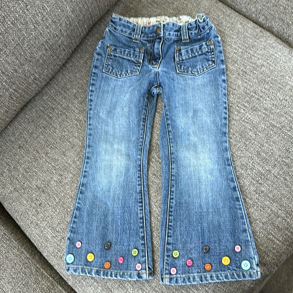 Gymboree Vintage 2007 Girls Flare Jeans Size 4 Adjustable Waist Embroidered Dots